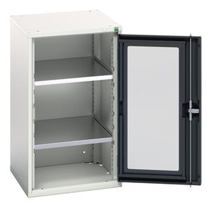 verso window door cupboard with 2 shelves. WxDxH: 525x550x900mm. RAL 7035/5010 or selected Verso Glazed Clear View Storage Cupboards for Tools with Shelves